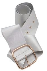 Metallic Silver Extra Long Faux Leather Wide Waistband Fashion Belt XS S